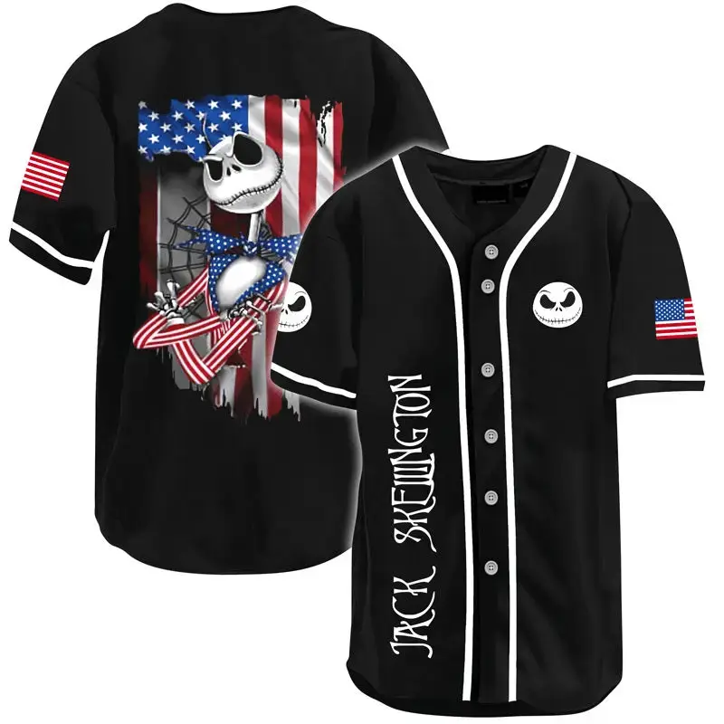 Patriotic Jack Skellington Baseball Jersey - Stylish Halloween & 4Th Of July Apparel Image