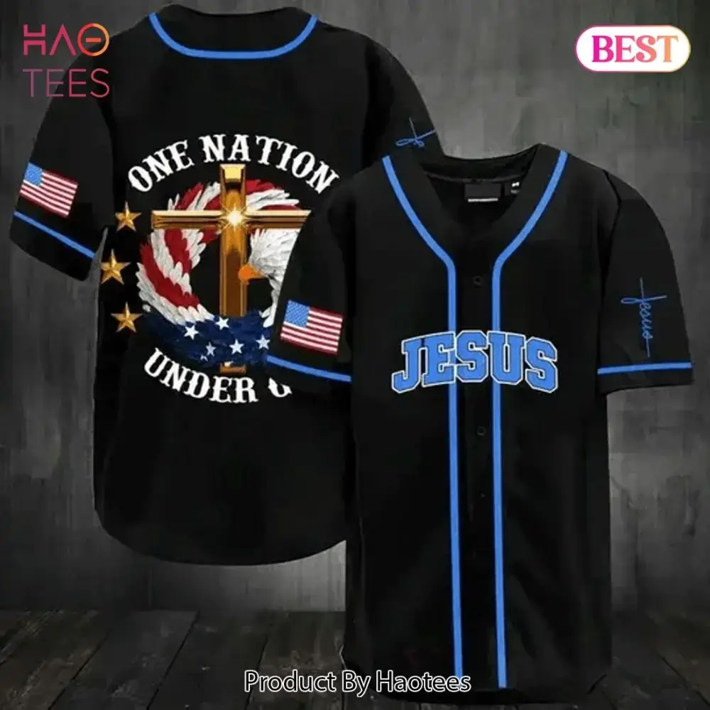 Patriotic Jesus Baseball Jersey - One Nation Under God Design - Perfect For Faithful Fans Image