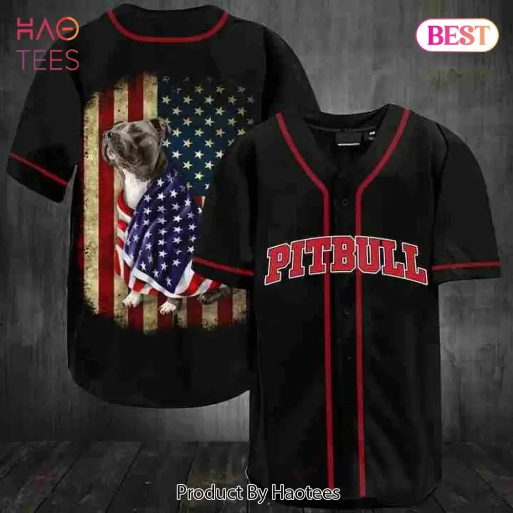 Patriotic Pitbull Baseball Jersey Shirt - American Flag Design - Perfect Gift For Dog Lovers Image