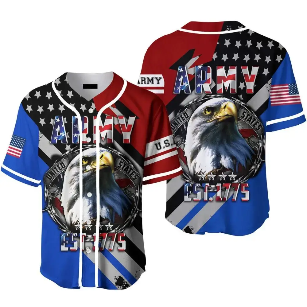 Patriotic Usa Eagle Army Baseball Jersey - Bold American Flag Design, Perfect For Veterans & Patriots Image