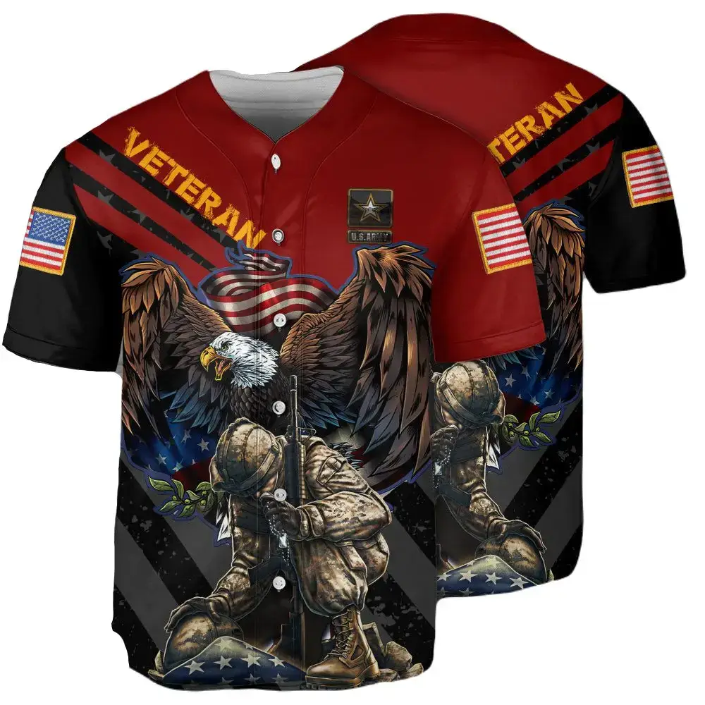 Patriotic Veteran Baseball Jersey - Bold Eagle & Soldier Tribute Design Image