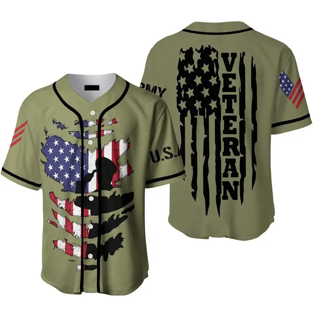 Patriotic Veteran Baseball Jersey - Usa Flag Military Tribute Shirt Image