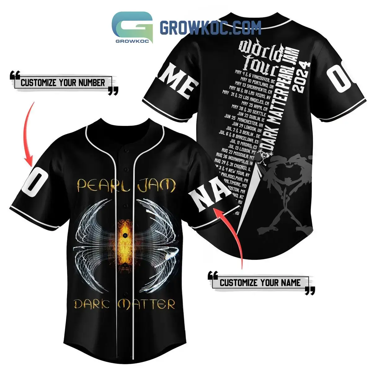 Pearl Jam Dark Matter World Tour 2024 Personalized Baseball Jersey Image