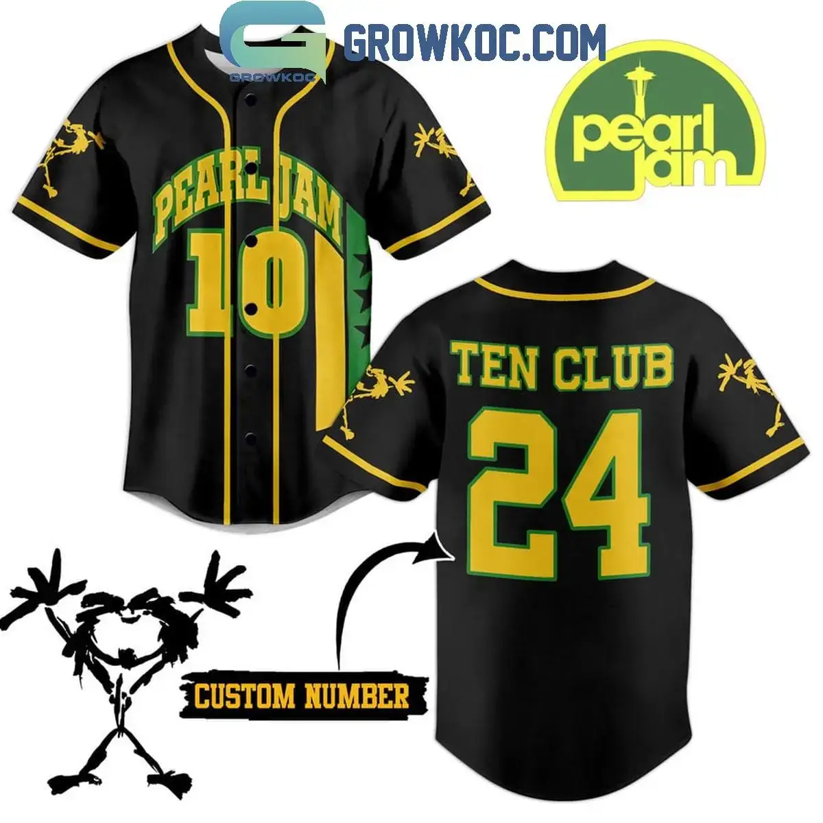 Pearl Jam Ten Club Personalized Baseball Jersey Image