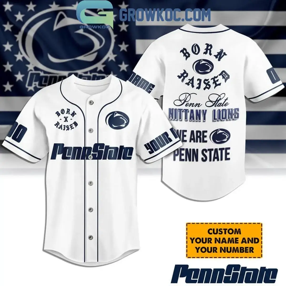 Penn State Nittany Lions Born Raised Penn State Personalized Baseball Jersey White Image