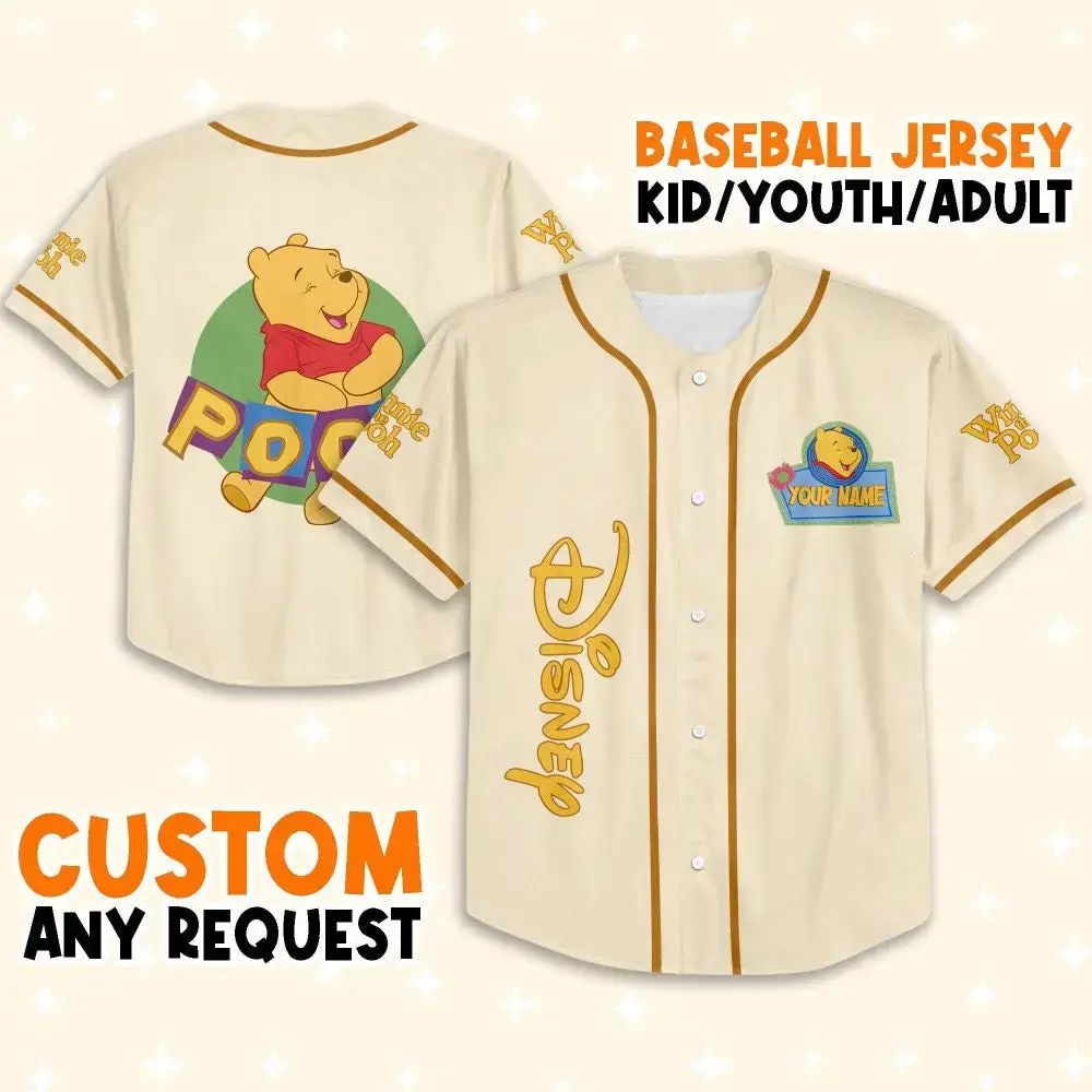 Personalized Disney Winnie The Pooh Baseball Jersey For Kids/Youth/Adults - Custom Name Image