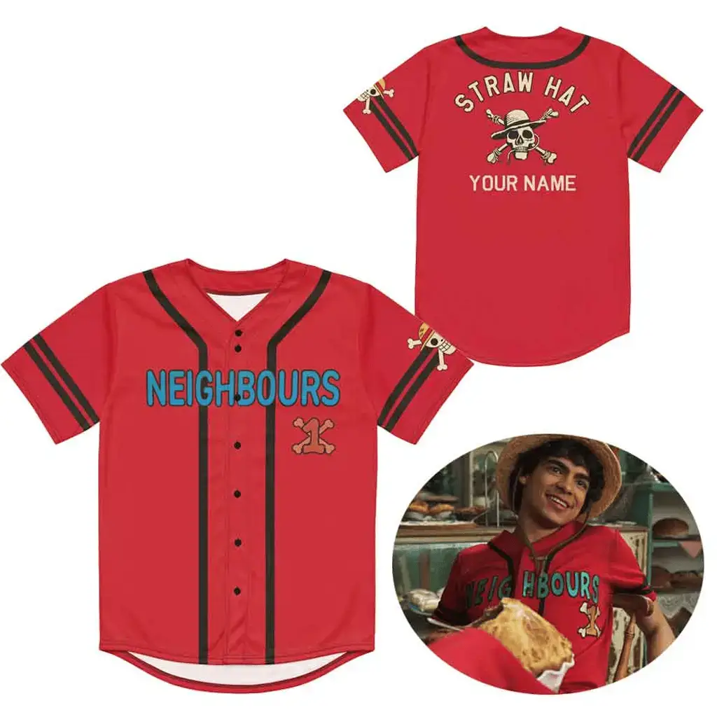Personalized Monkey D Luffy One Piece Neighbours Red Baseball Jersey Birthday Gift For Bff Image