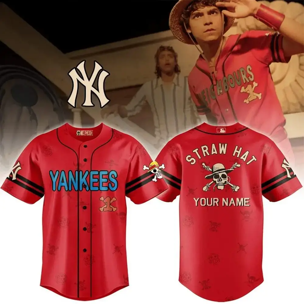 Personalized New York Yankees One Piece Live Action Luffy Neighbours Jersey 2026 Yankees Merch Image