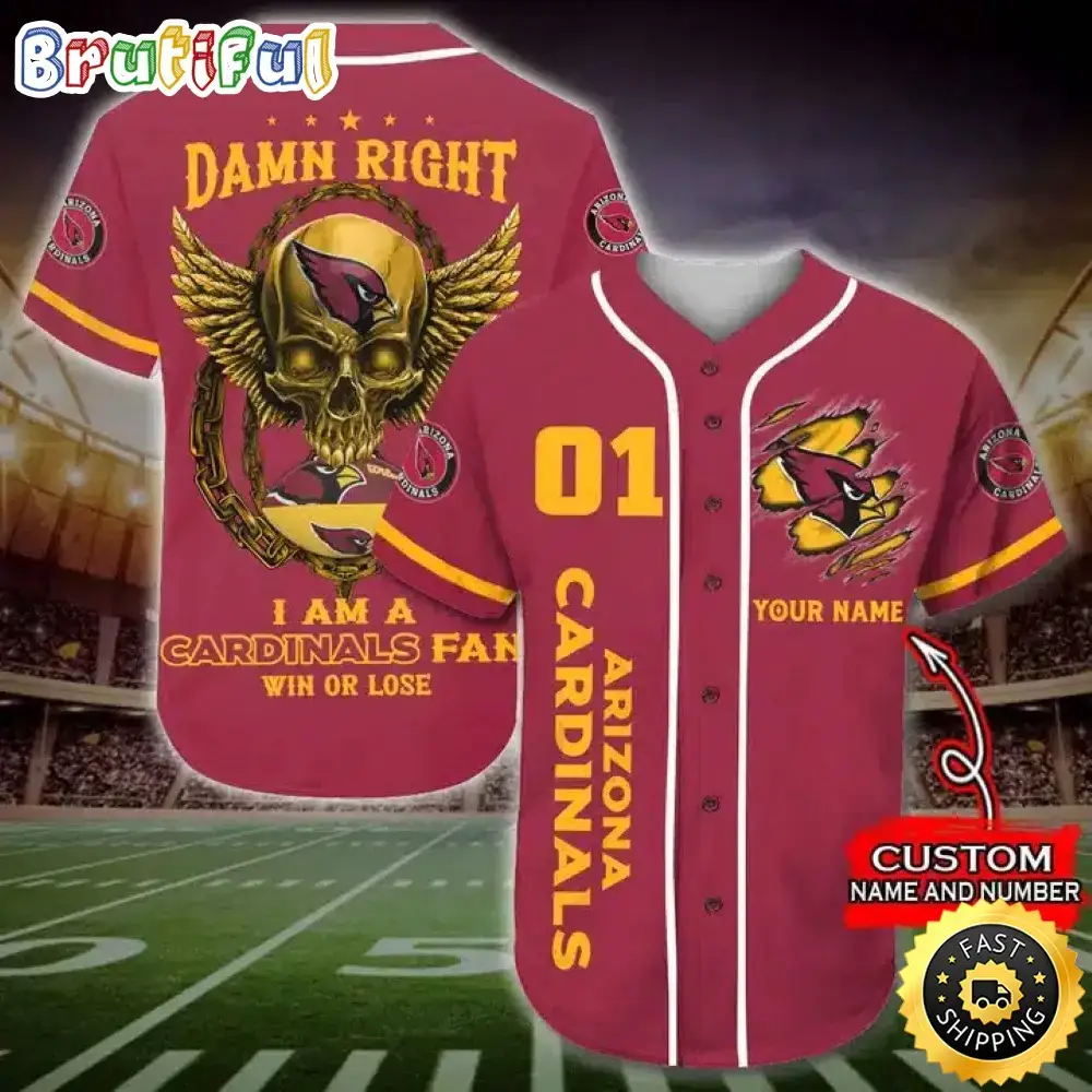 Personalized NFL Arizona Cardinals Baseball Jersey Art Skull Image