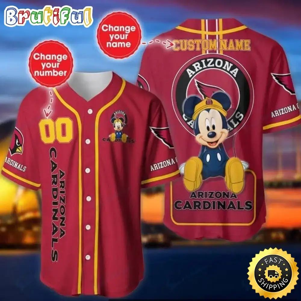 Personalized NFL Arizona Cardinals Baseball Jersey Mickey Mouse Image