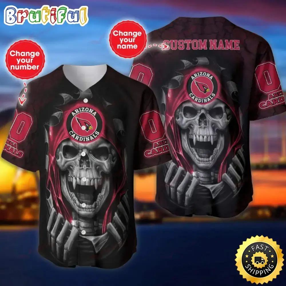 Personalized NFL Arizona Cardinals Baseball Jersey Vampire Skull Image