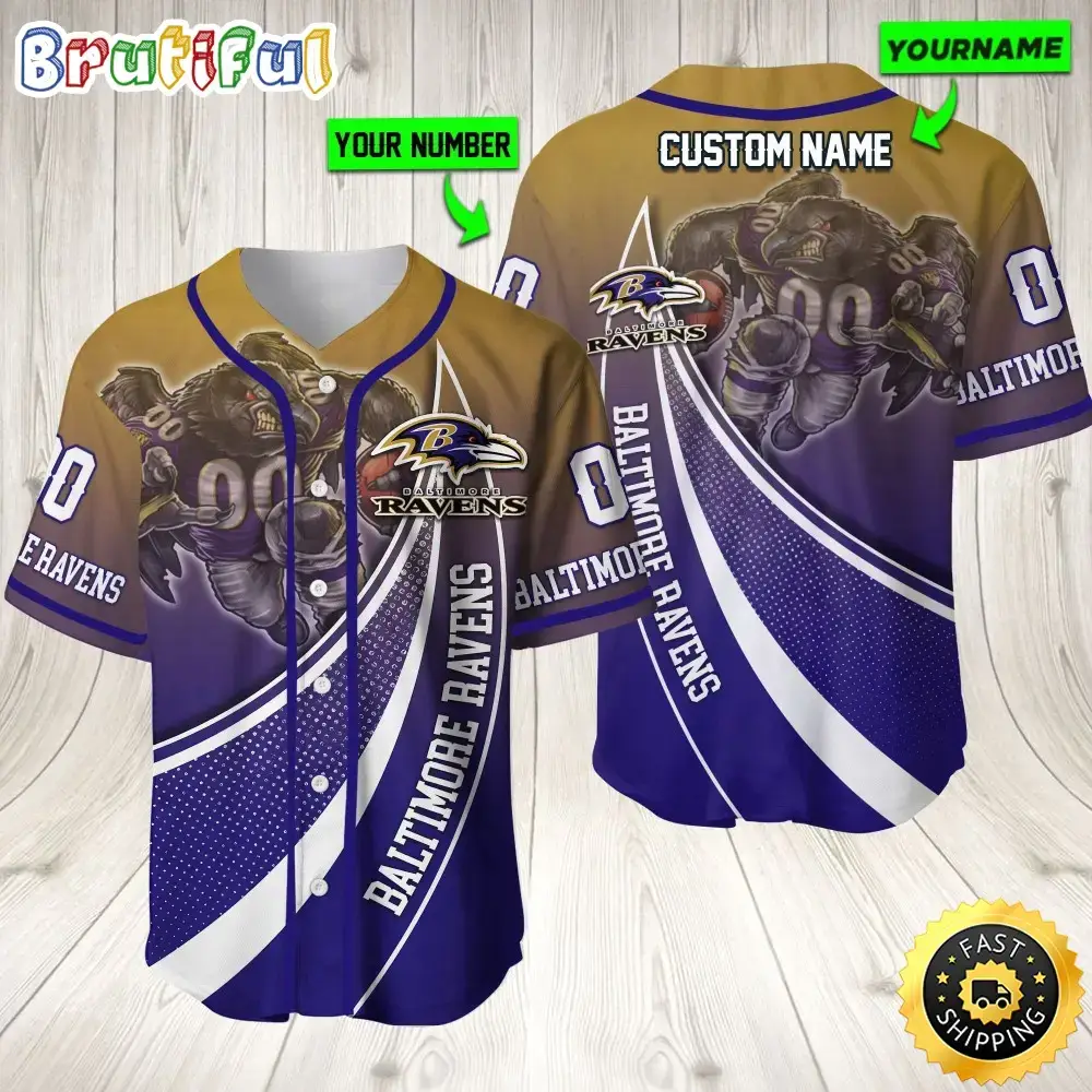 Personalized NFL Baltimore Ravens 3D Baseball Jersey Shirts Image