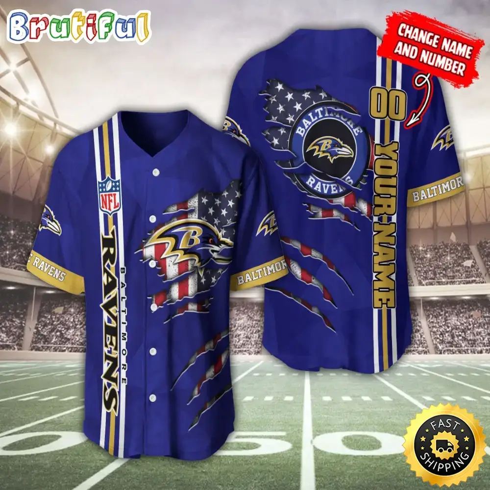 Personalized NFL Baltimore Ravens Baseball Jersey America Flagy America Flag Athletic Style Jerseys Image