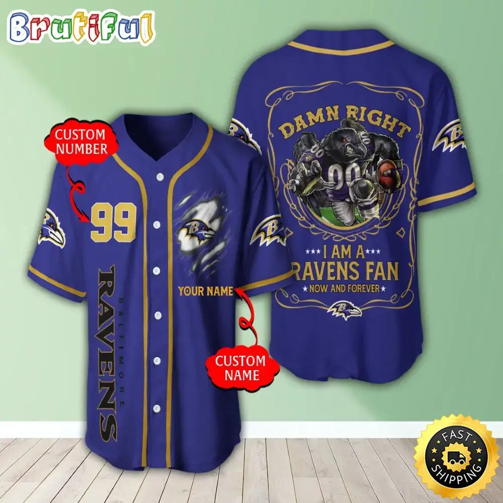 Personalized NFL Baltimore Ravens Baseball Jersey Authentic Baseball Attire Image