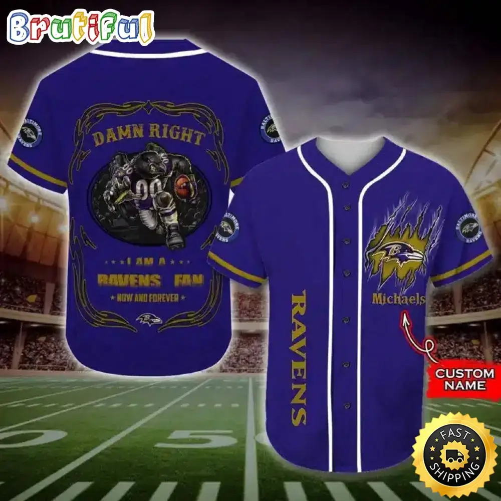 Personalized NFL Baltimore Ravens Baseball Jersey Fan Name Image