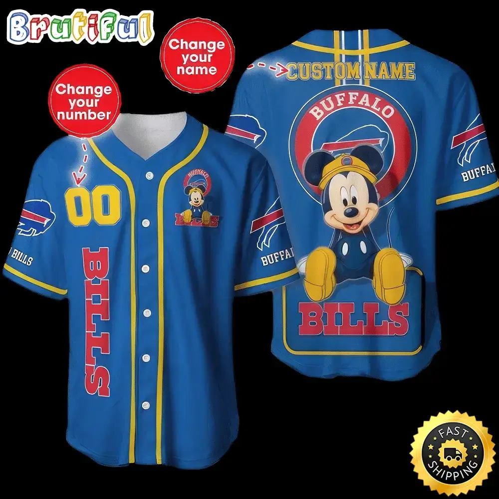 Personalized NFL Buffalo Bills Baseball Jersey Mickey Mouse Image