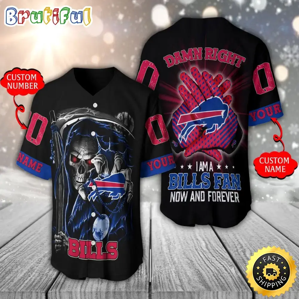 Personalized NFL Buffalo Bills Baseball Jersey Skull Damn Right Image