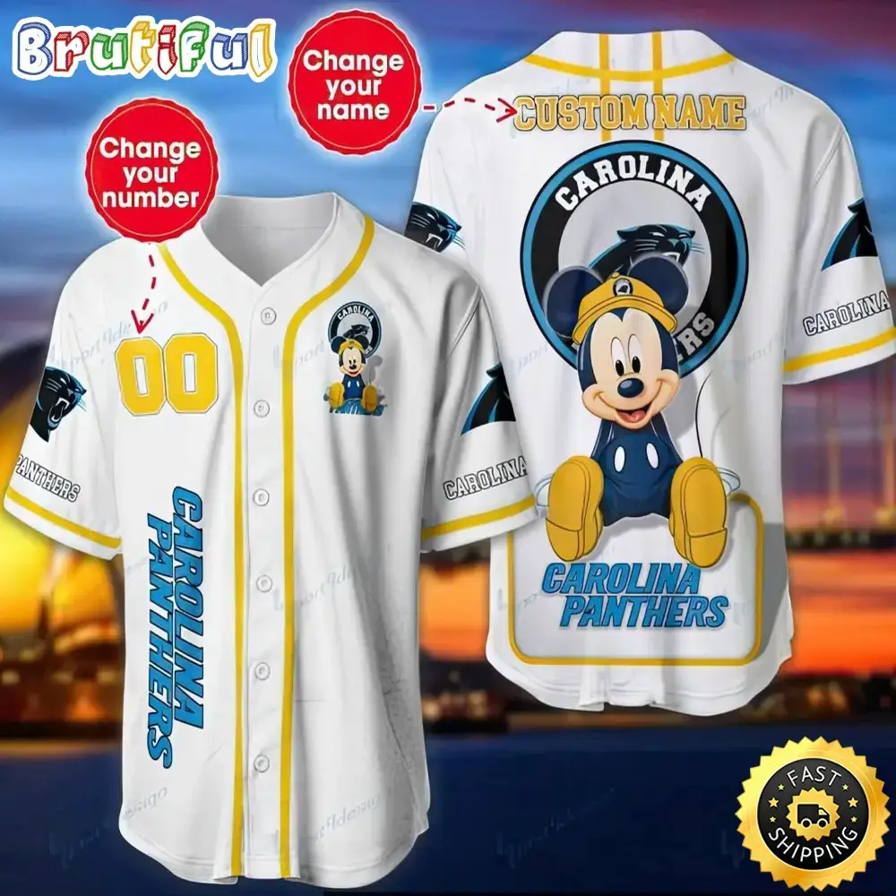Personalized NFL Carolina Panthers Baseball Jersey Mickey Mouse Image