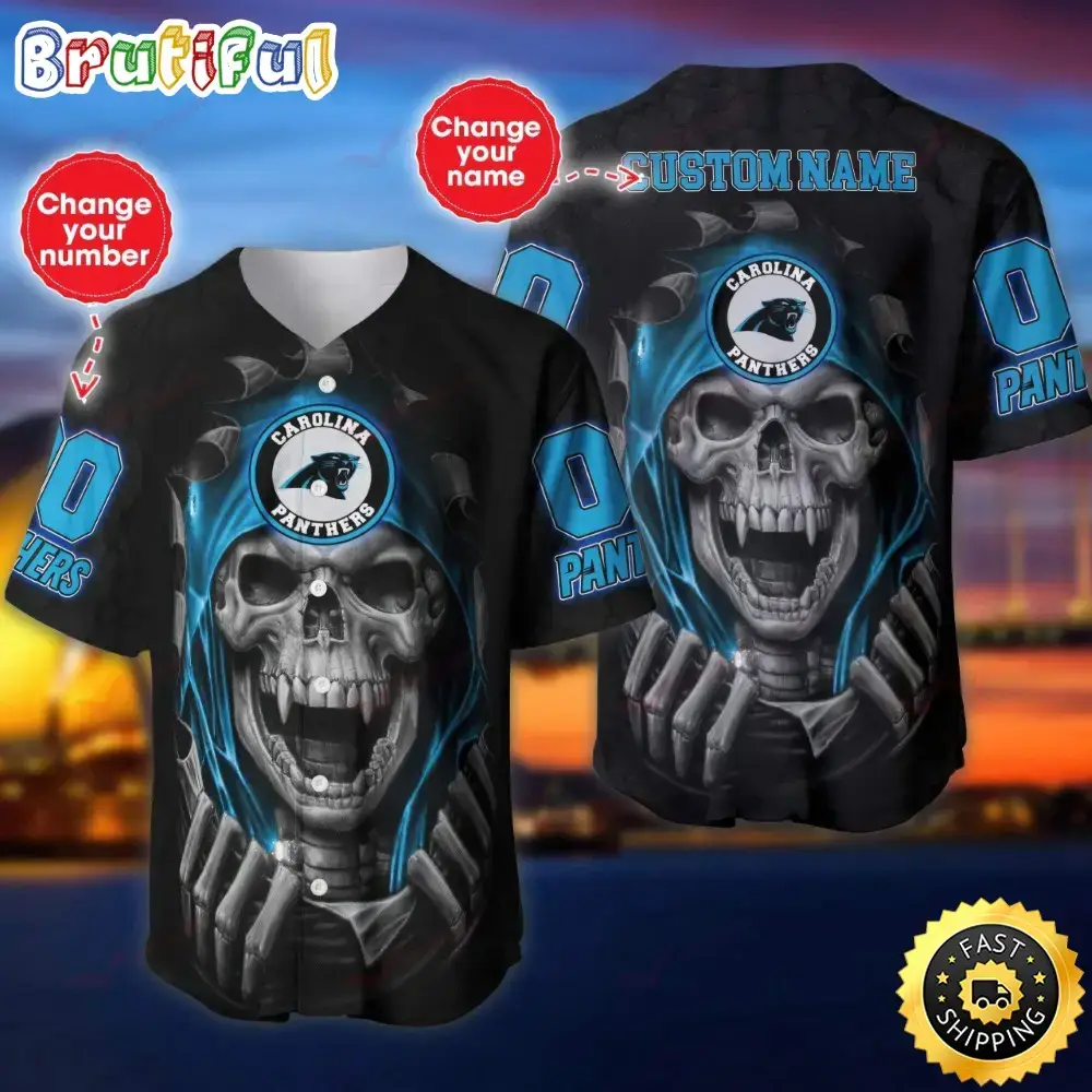 Personalized NFL Carolina Panthers Baseball Jersey Vampire Skull Image