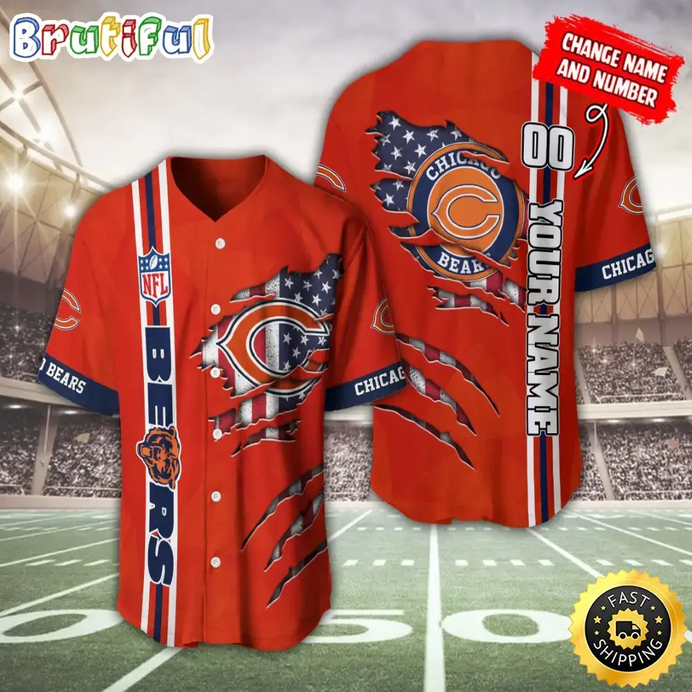 Personalized NFL Chicago Bears Baseball Jersey America Flagy America Flag Athletic Style Jerseys Image
