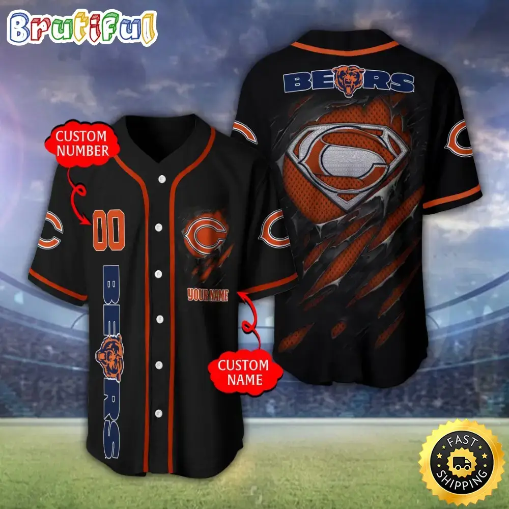 Personalized NFL Chicago Bears Baseball Jersey Athletic Team Shirts Image