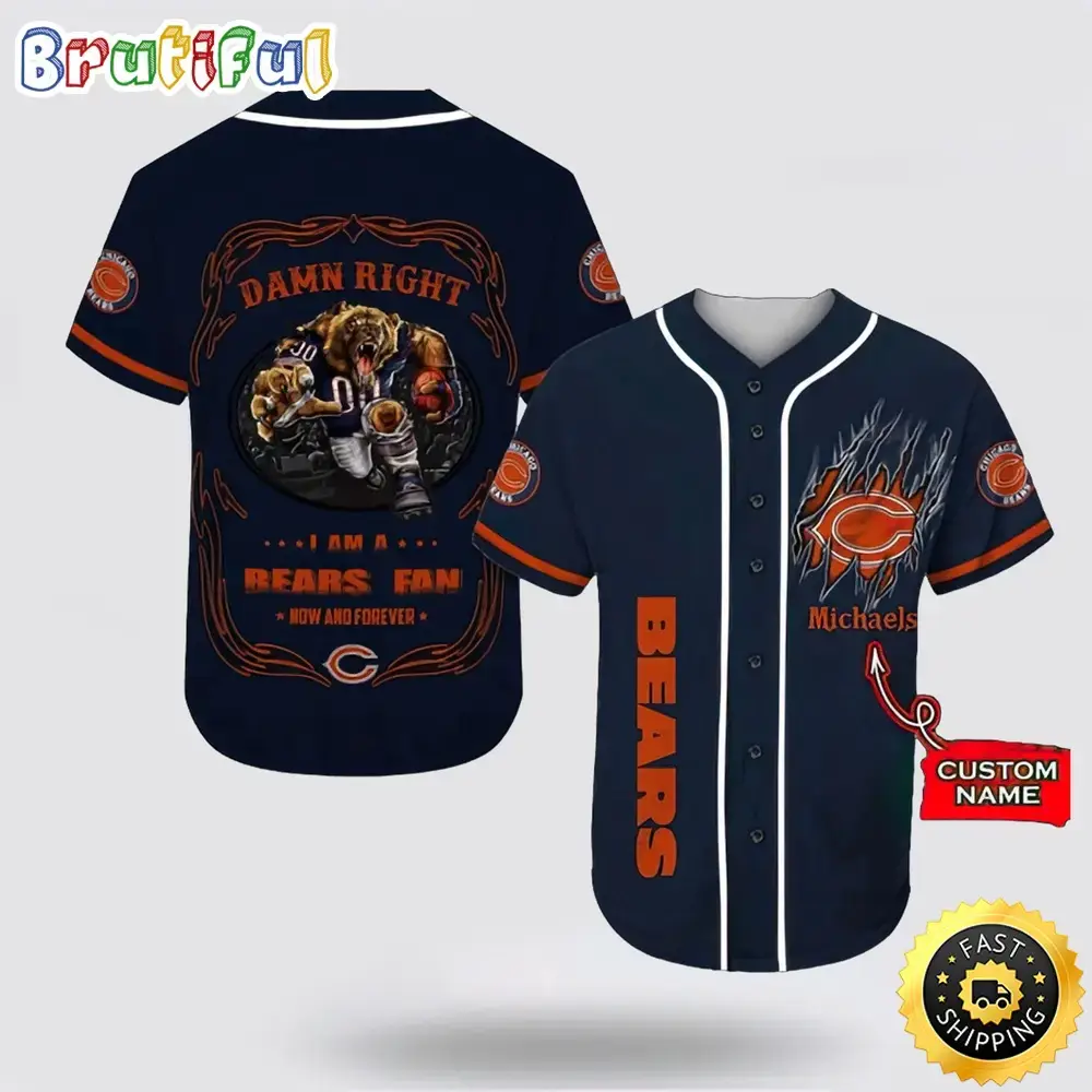 Personalized NFL Chicago Bears Baseball Jersey Fan Name Image