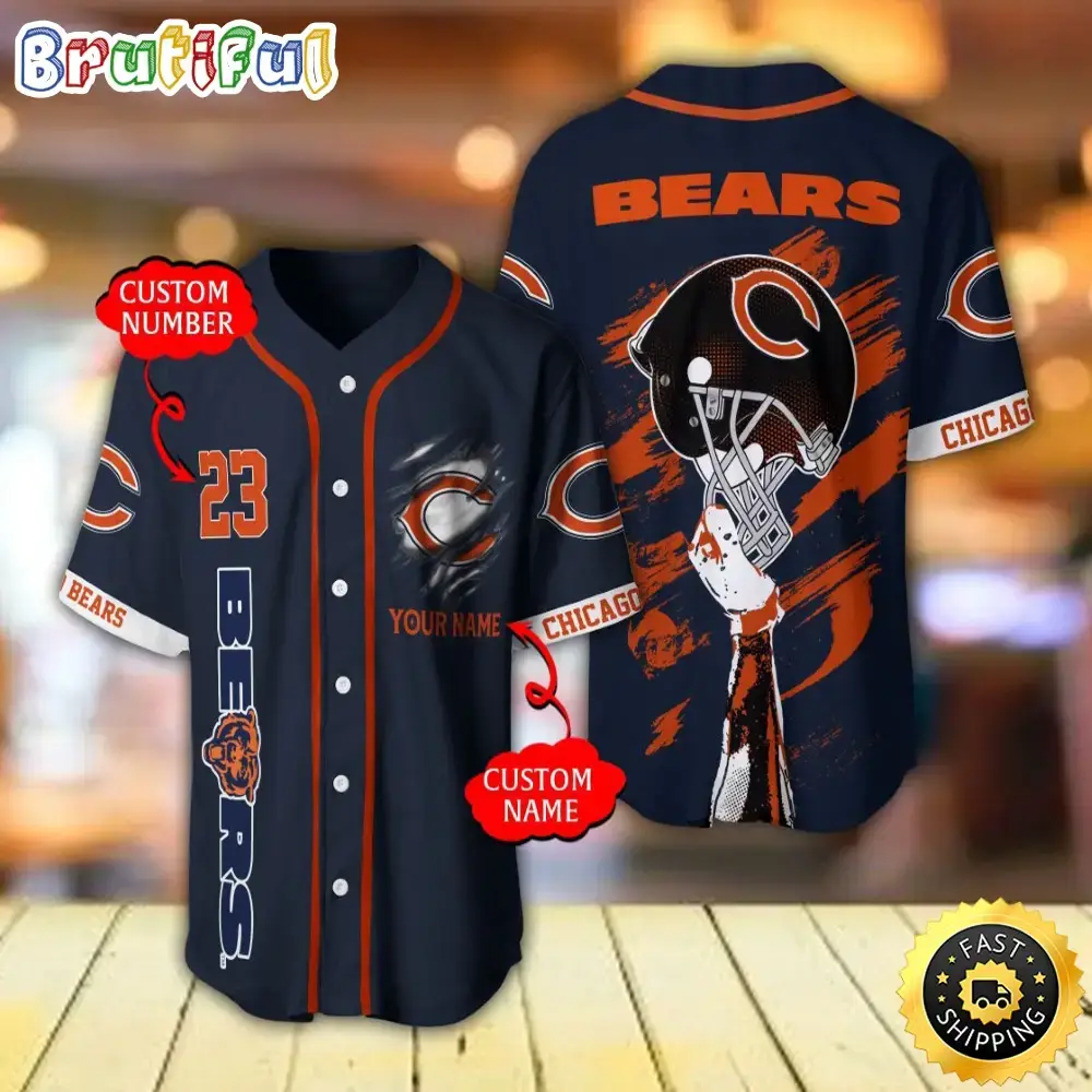 Personalized NFL Chicago Bears Baseball Jersey For Fans Image