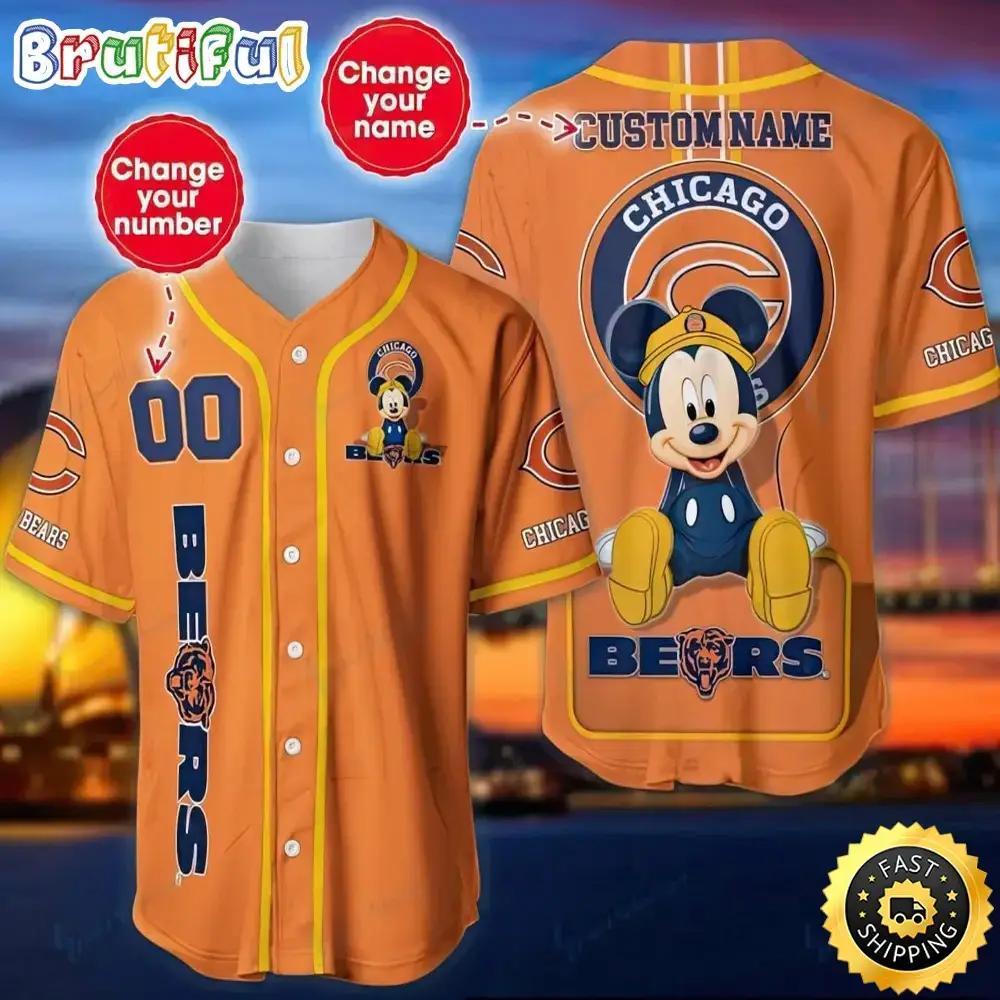Personalized NFL Chicago Bears Baseball Jersey Mickey Mouse Image