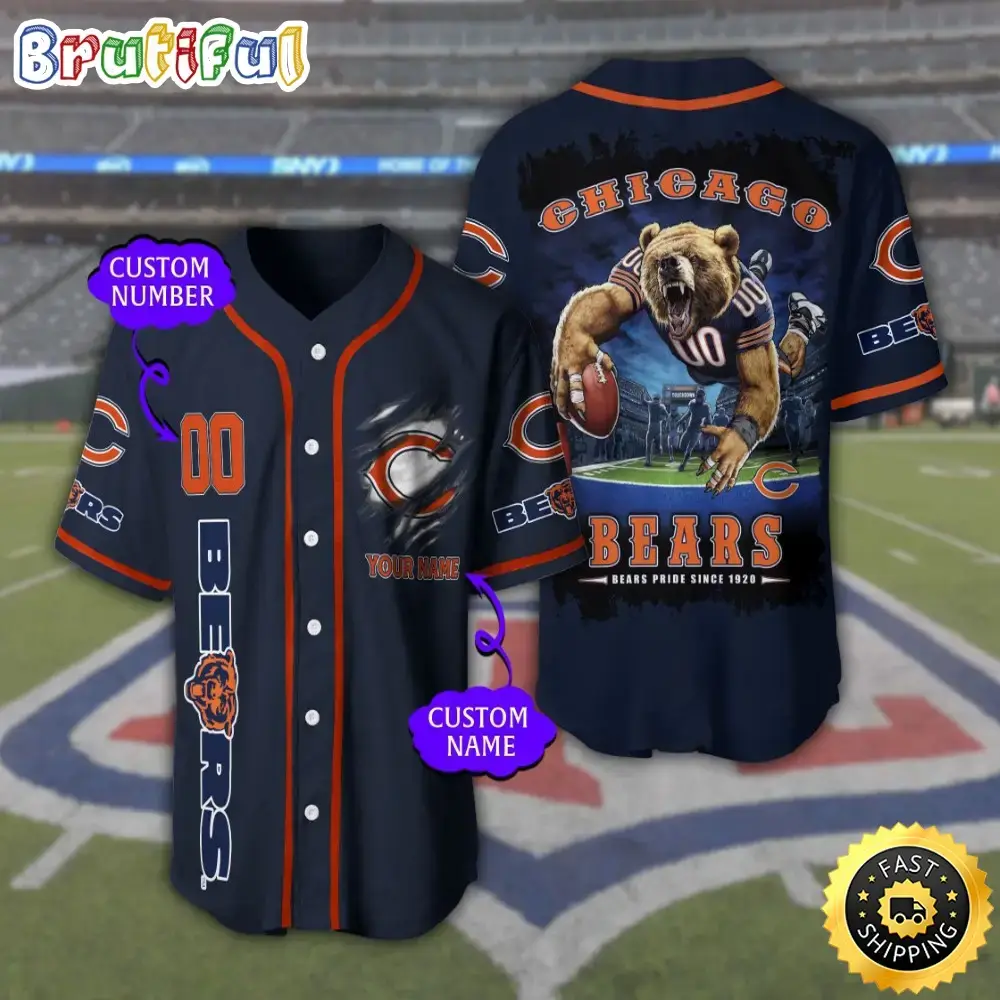 Personalized NFL Chicago Bears Baseball Jersey Stylish Baseball Tops Image