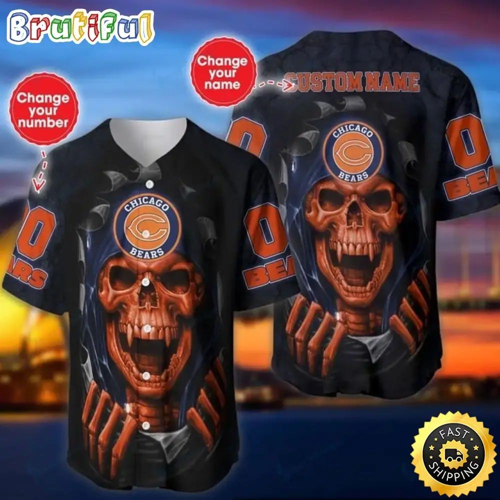 Personalized NFL Chicago Bears Baseball Jersey Vampire Skull Image