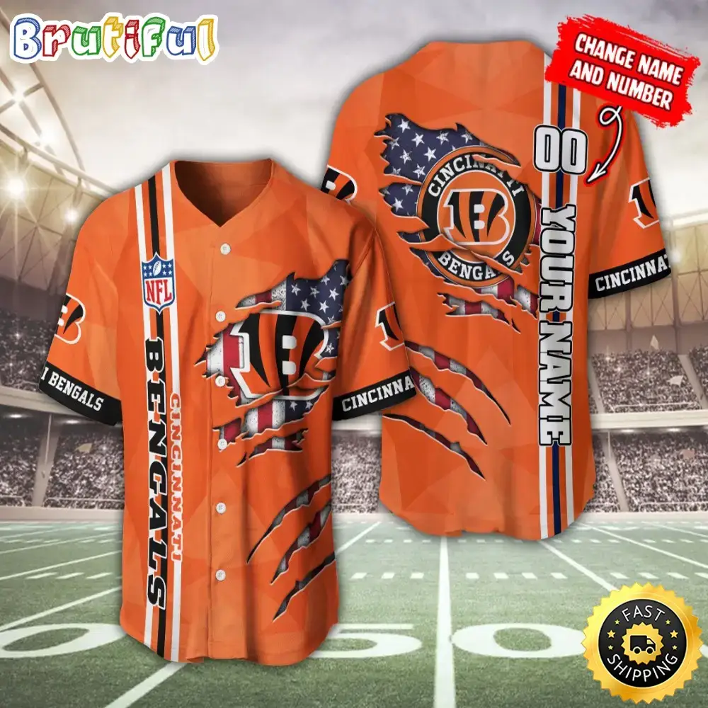 Personalized NFL Cincinnati Bengals Baseball Jersey America Flagy America Flag Athletic Style Jerseys Image