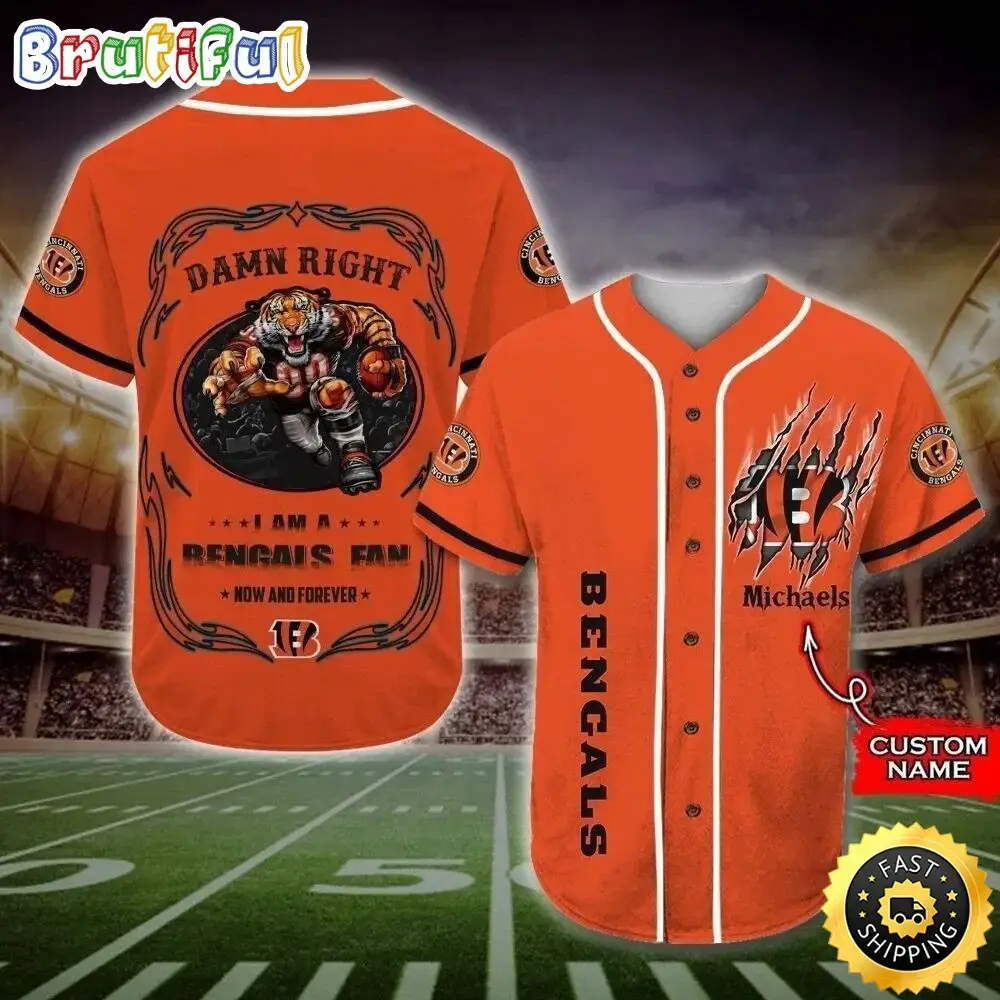 Personalized NFL Cincinnati Bengals Baseball Jersey Fan Name Image