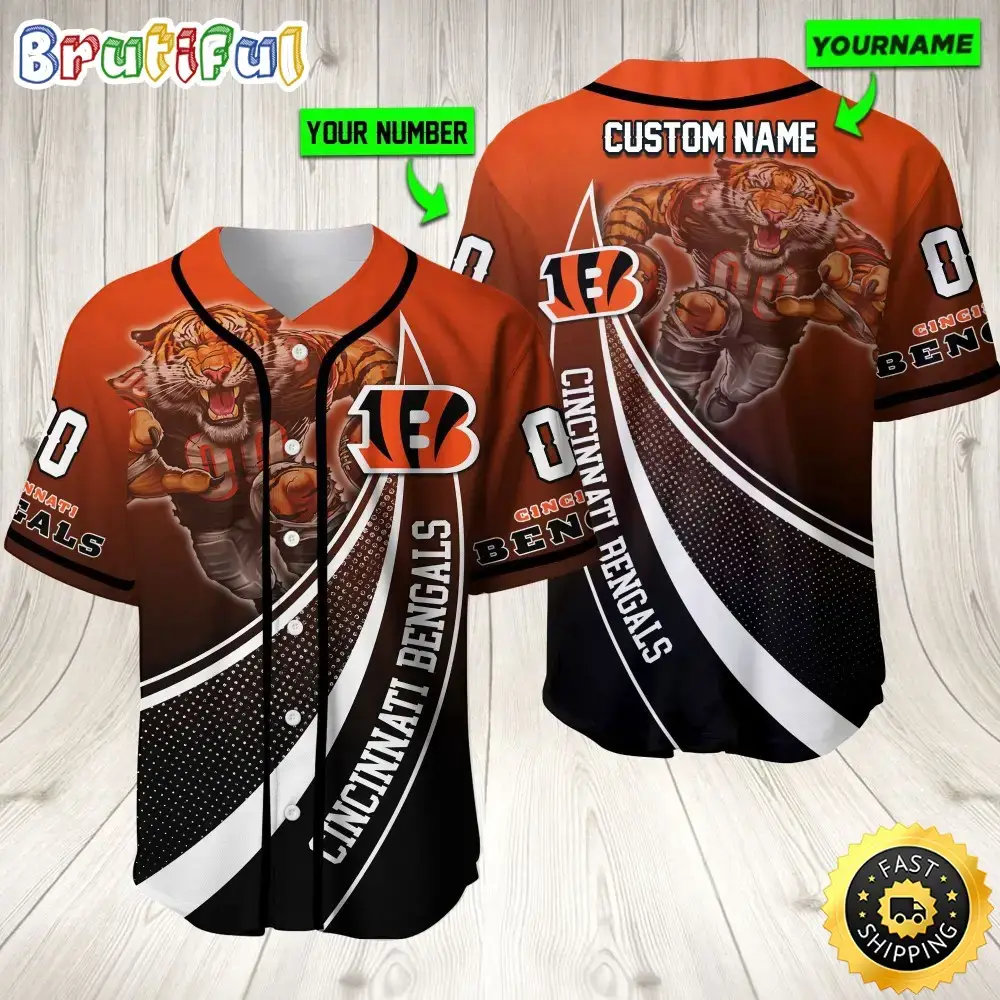 Personalized NFL Cincinnati Bengals Baseball Jersey Mascot Art Image