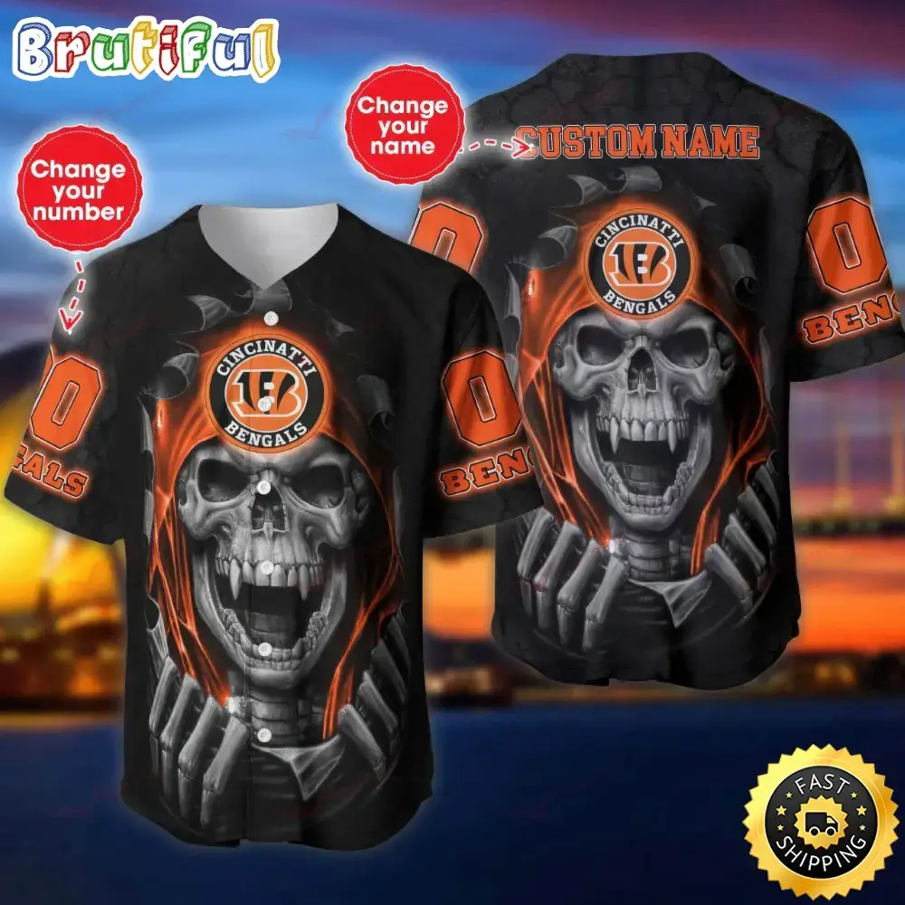 Personalized NFL Cincinnati Bengals Baseball Jersey Vampire Skull Image