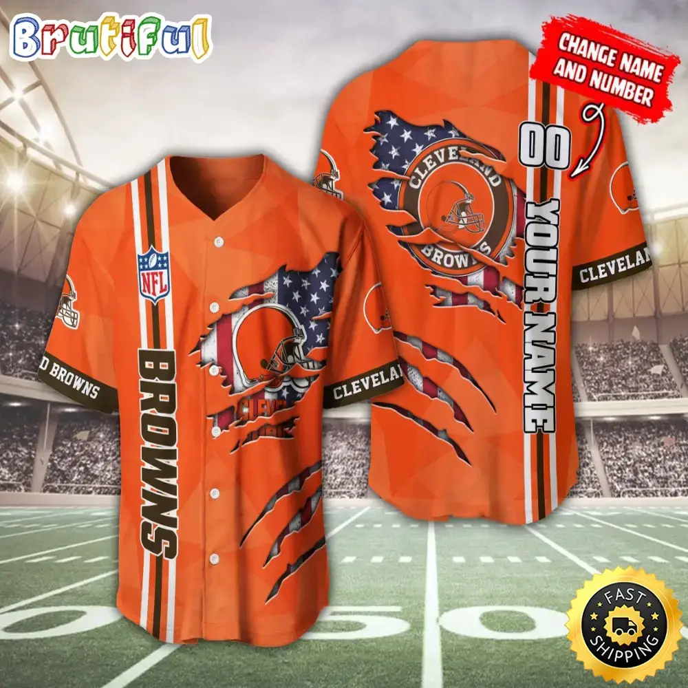 Personalized NFL Cleveland Browns Baseball Jersey America Flagy America Flag Athletic Style Jerseys Image
