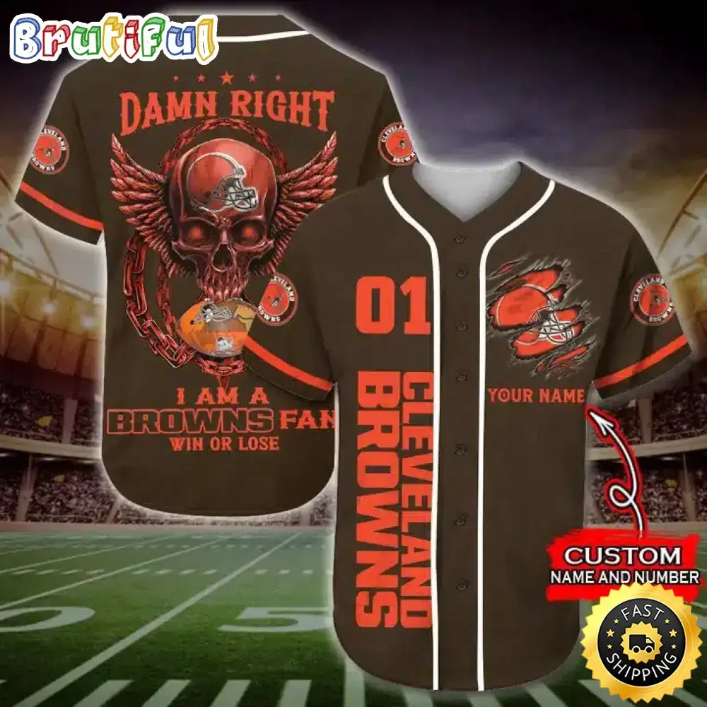 Personalized NFL Cleveland Browns Baseball Jersey Art Skull Image