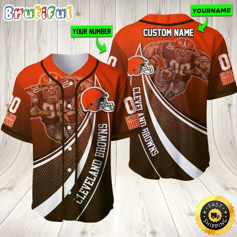 Personalized NFL Cleveland Browns Baseball Jersey Mascot Art Image