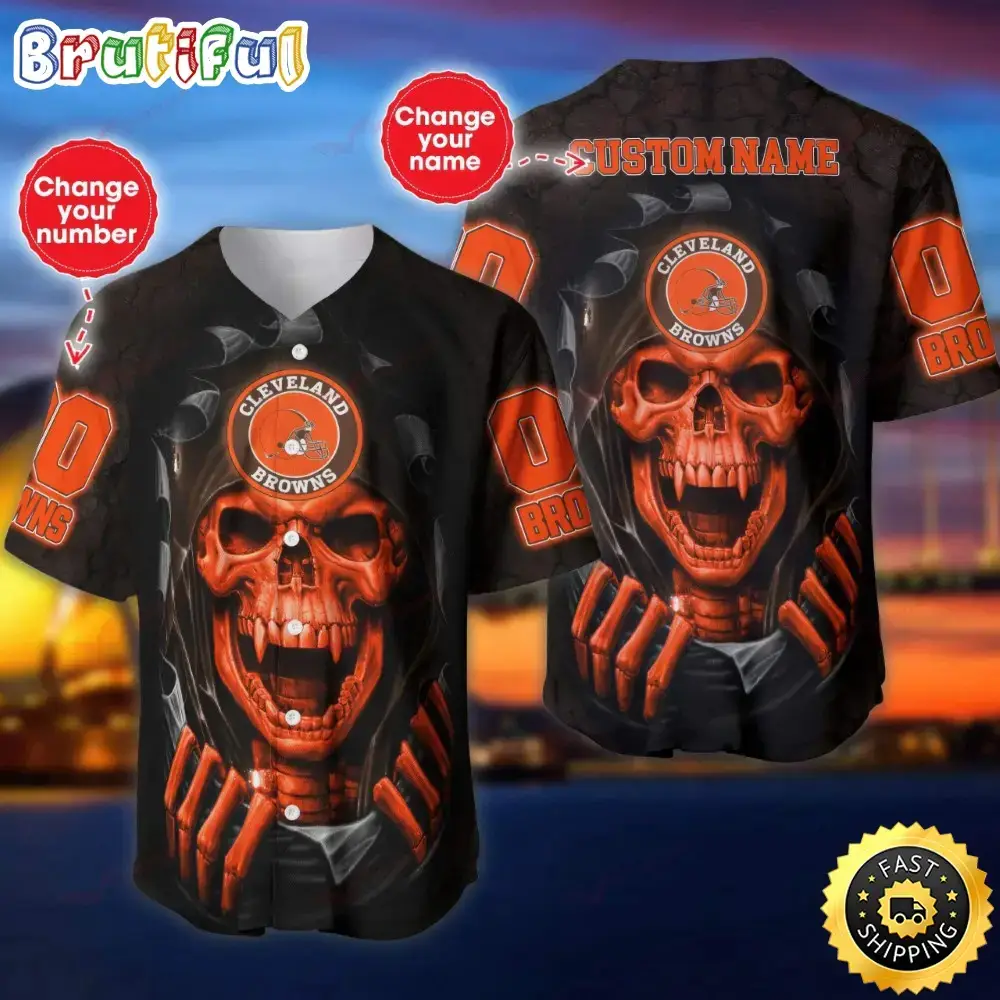Personalized NFL Cleveland Browns Baseball Jersey Vampire Skull Image