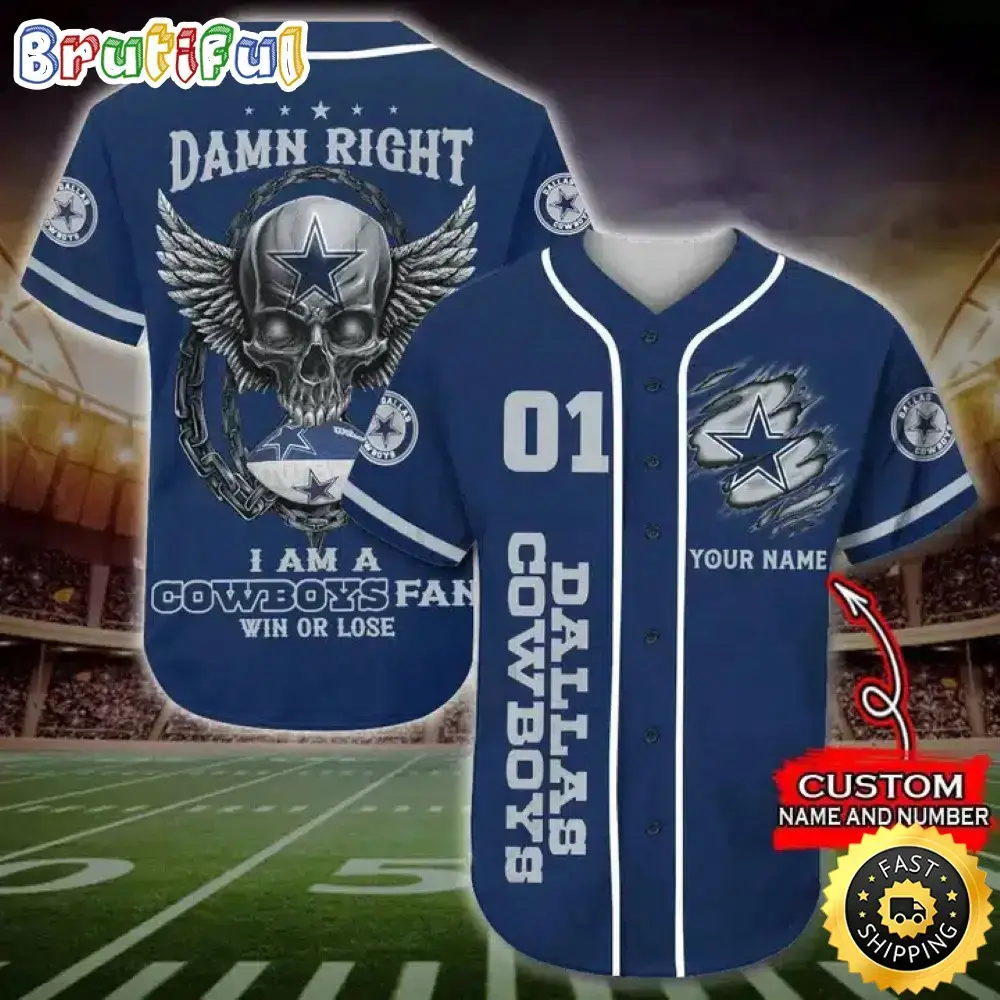 Personalized NFL Dallas Cowboys Baseball Jersey Art Skull Image
