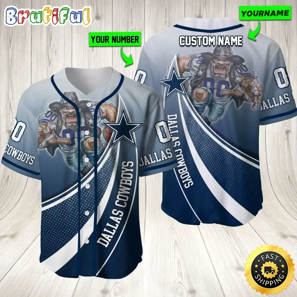 Personalized NFL Dallas Cowboys Baseball Jersey Mascot Art Image