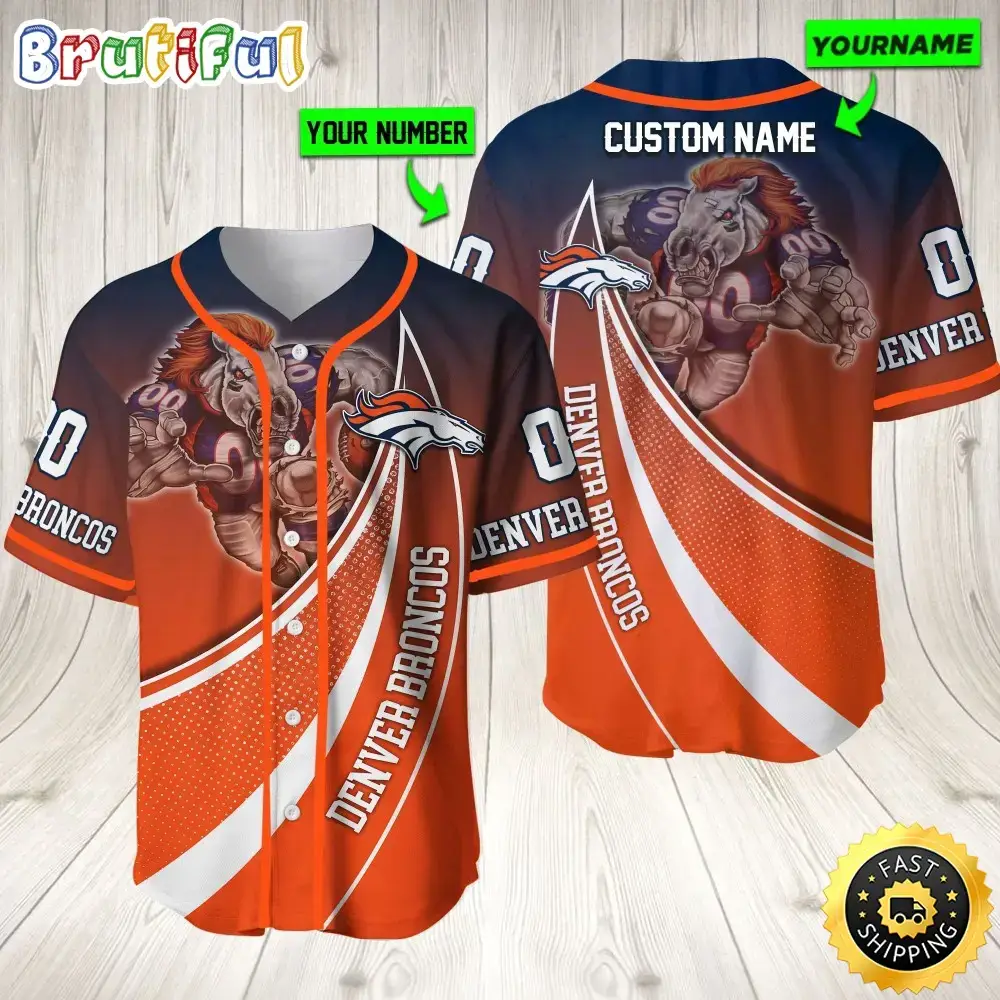 Personalized NFL Denver Broncos Baseball Jersey Mascot Art Image