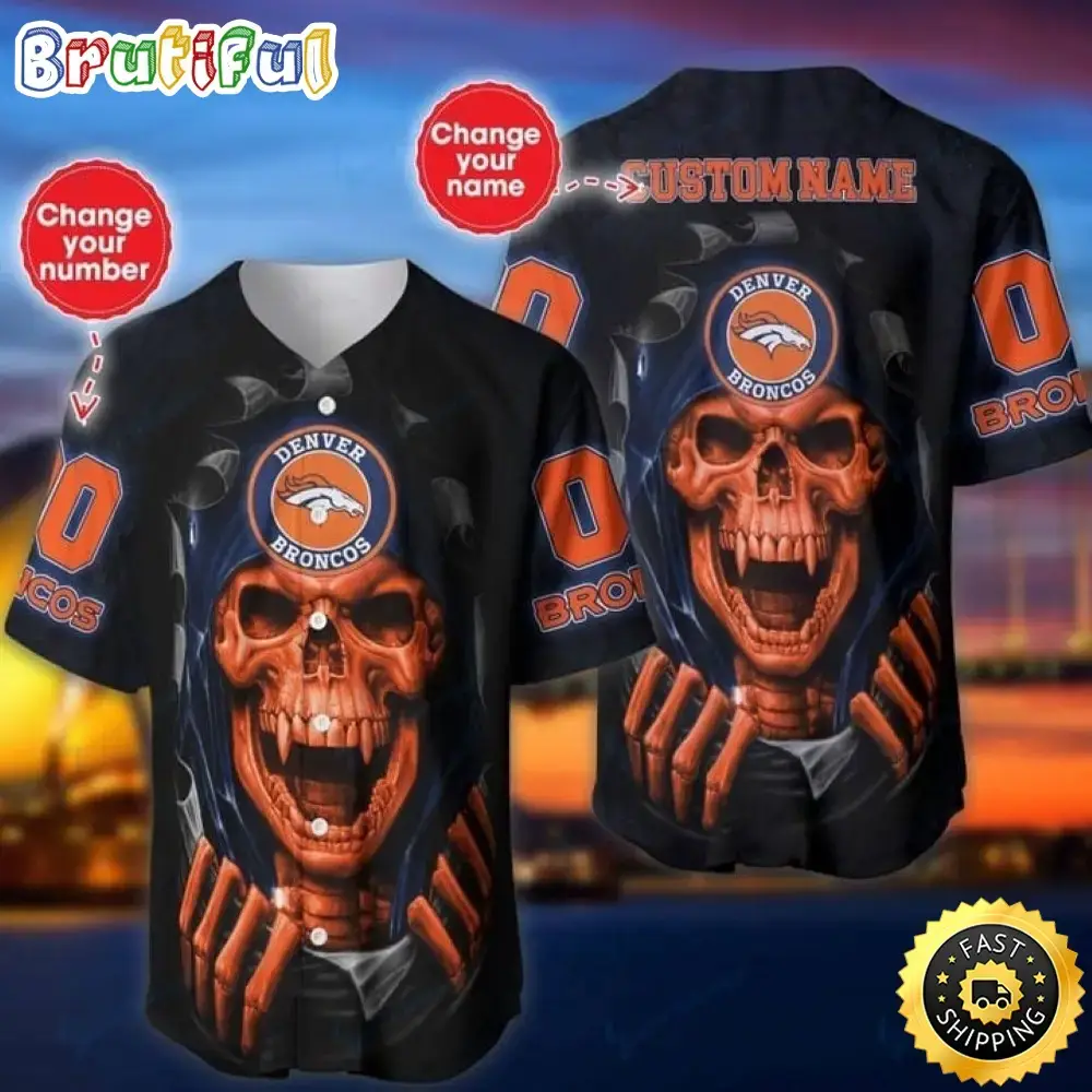 Personalized NFL Denver Broncos Baseball Jersey Vampire Skull Image