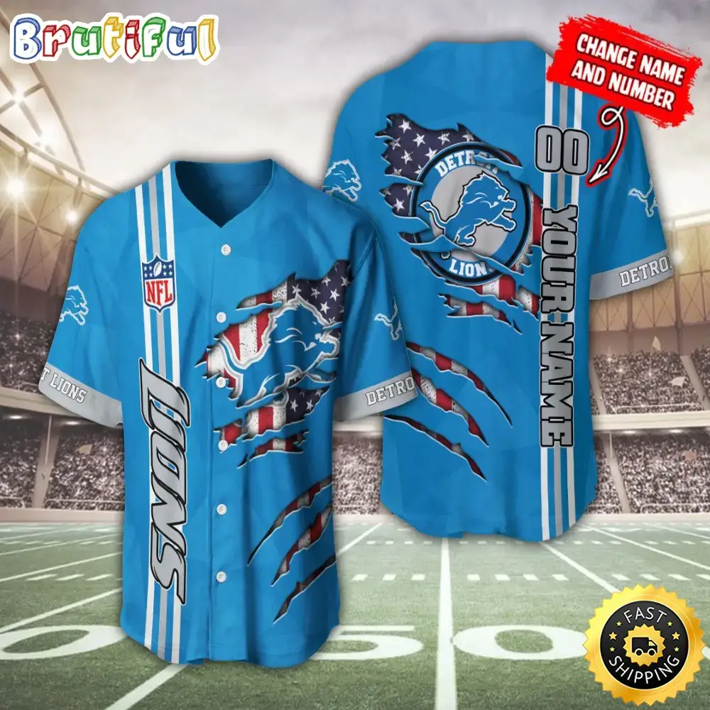 Personalized NFL Detroit Lions Baseball Jersey America Flagy America Flag Athletic Style Jerseys Image