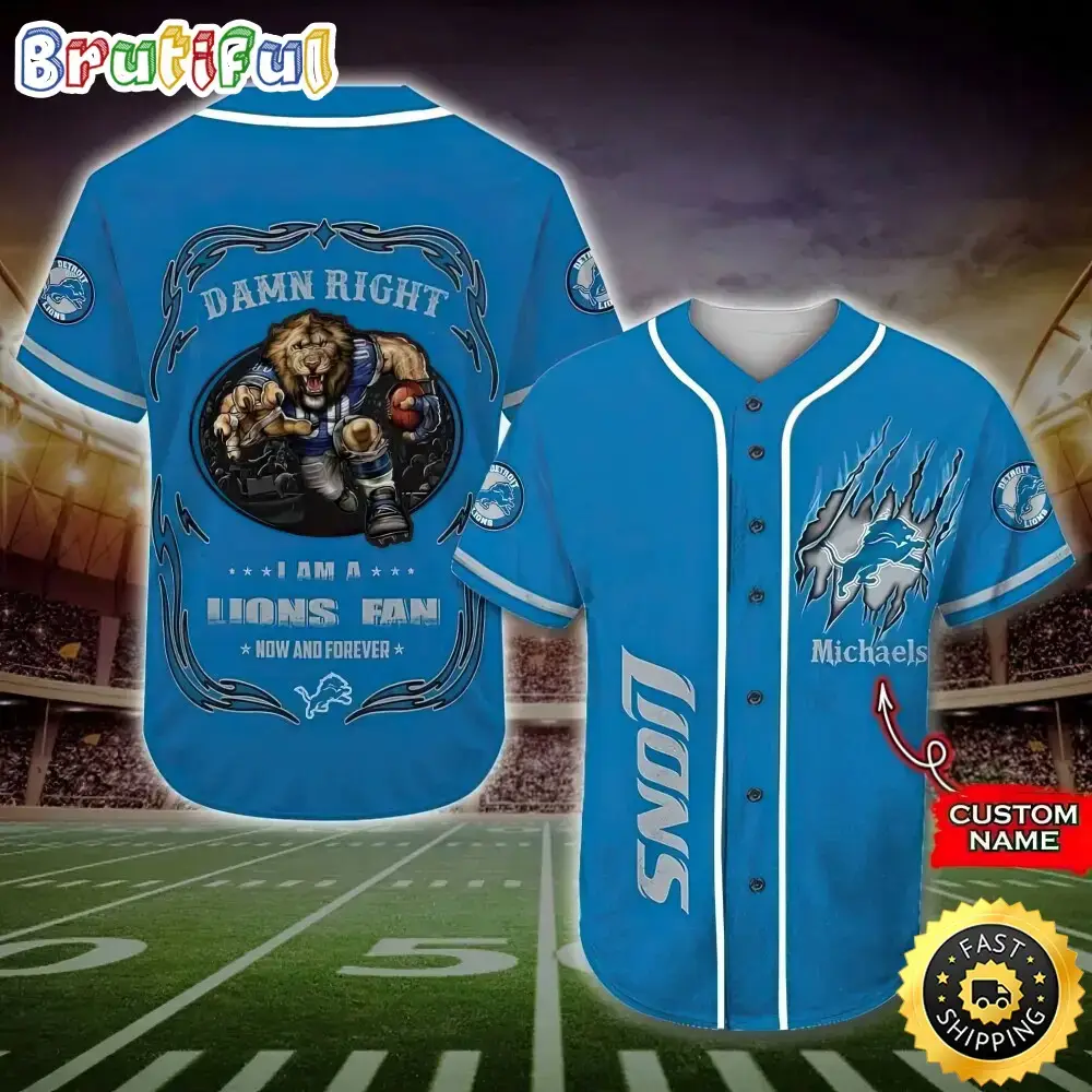 Personalized NFL Detroit Lions Baseball Jersey Fan Name Image