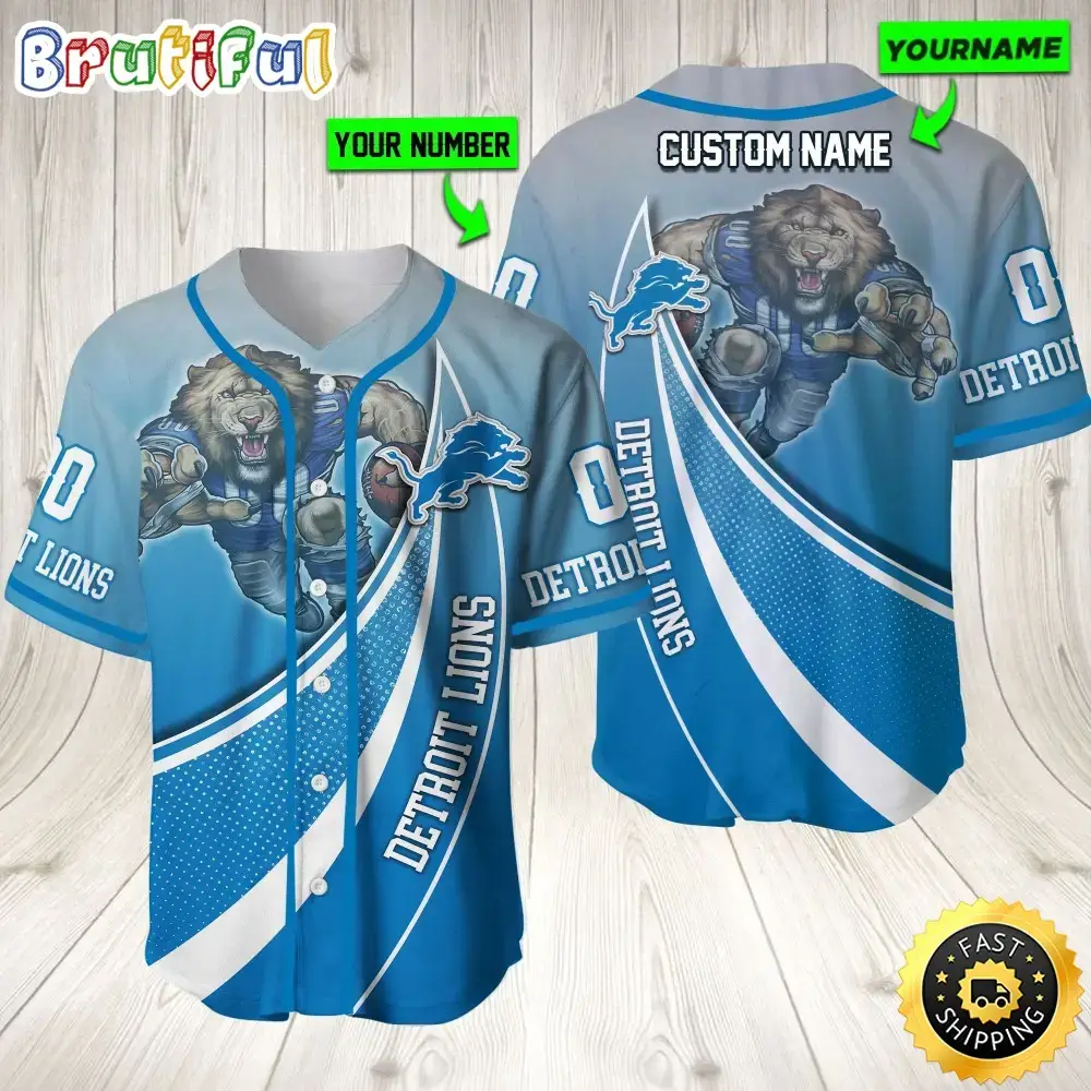 Personalized NFL Detroit Lions Baseball Jersey Mascot Art Image