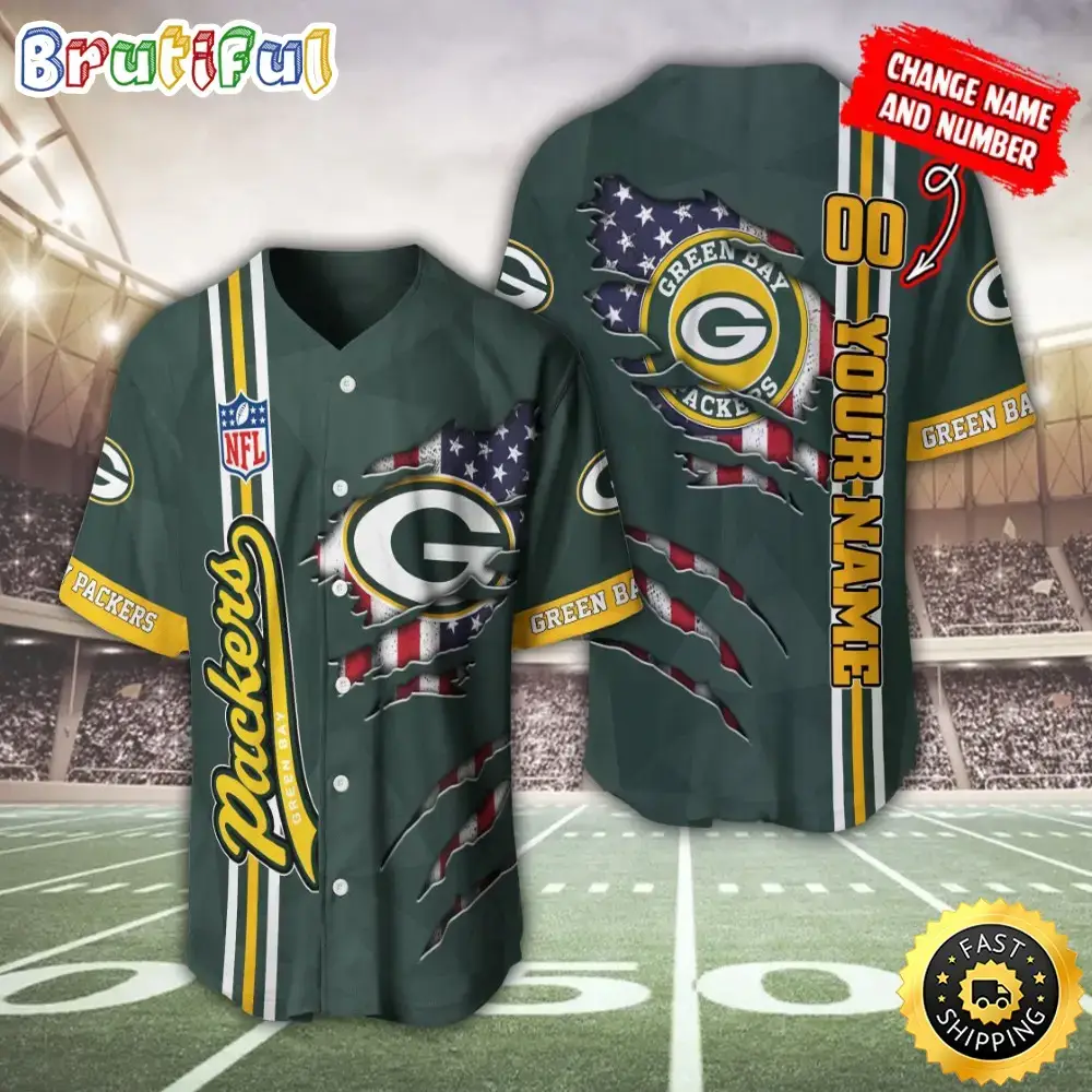 Personalized NFL Green Bay Packers Baseball Jersey America Flagy America Flag Athletic Style Jerseys Image