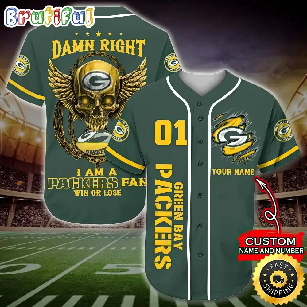 Personalized NFL Green Bay Packers Baseball Jersey Art Skull Image