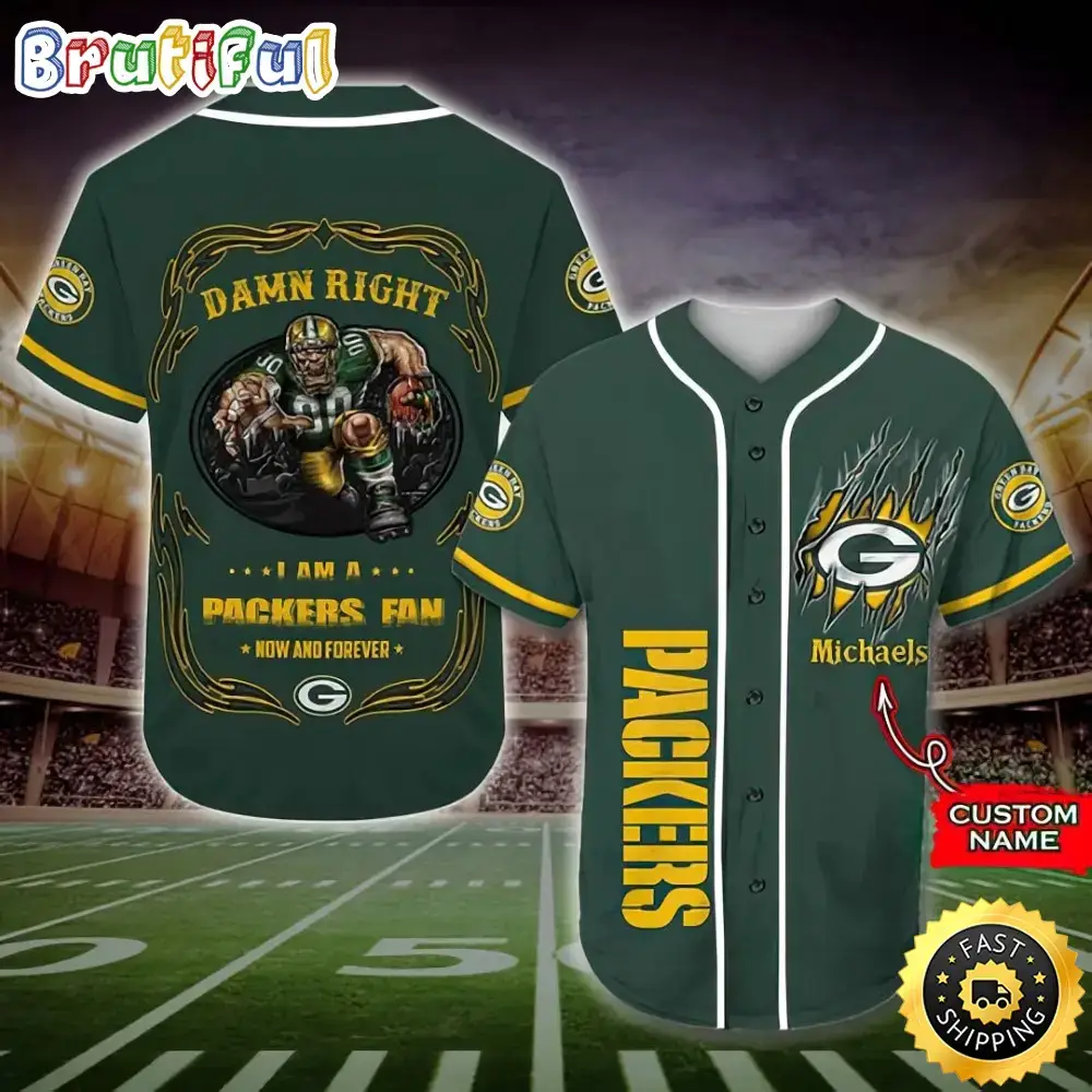 Personalized NFL Green Bay Packers Baseball Jersey Fan Name Image