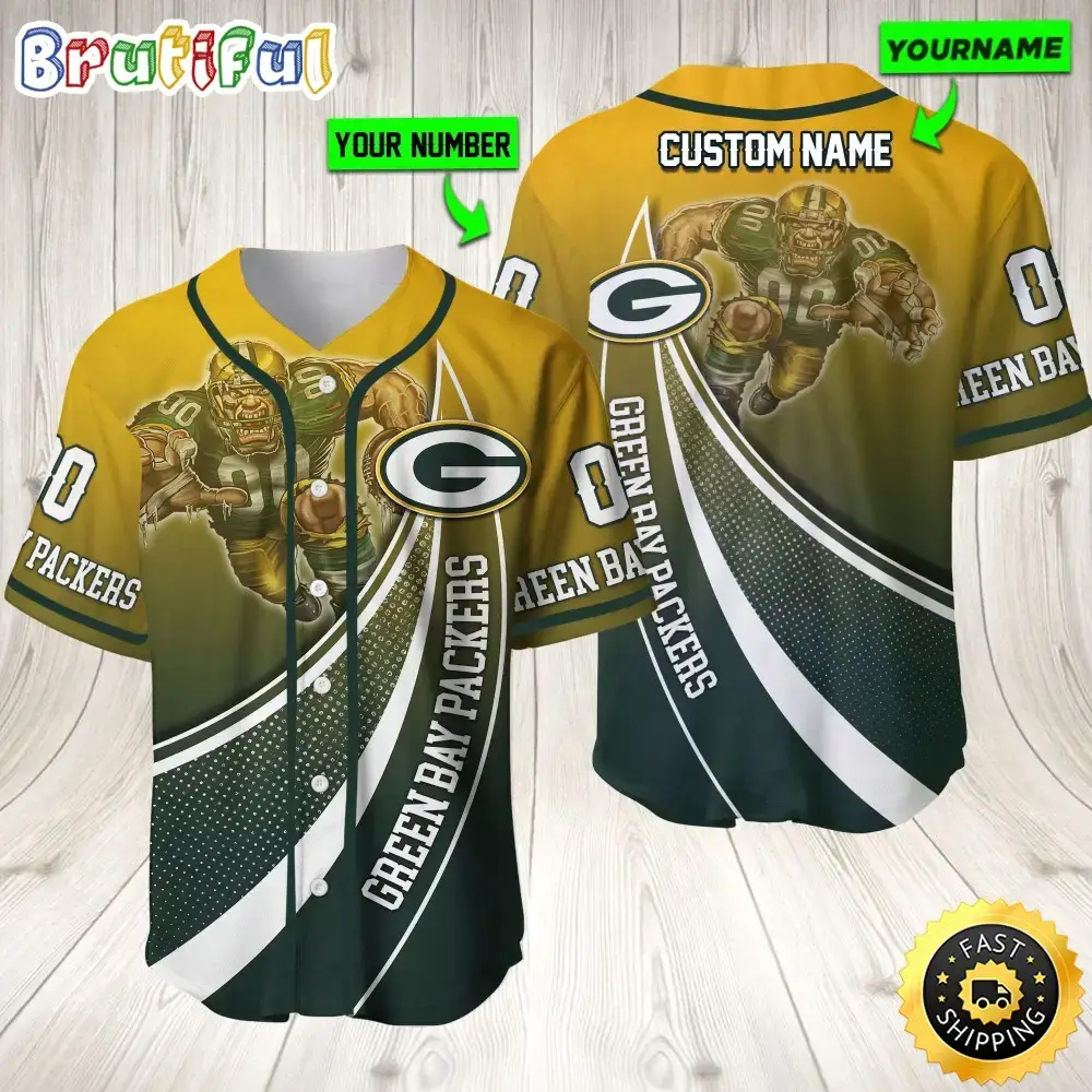 Personalized NFL Green Bay Packers Baseball Jersey Mascot Art Image