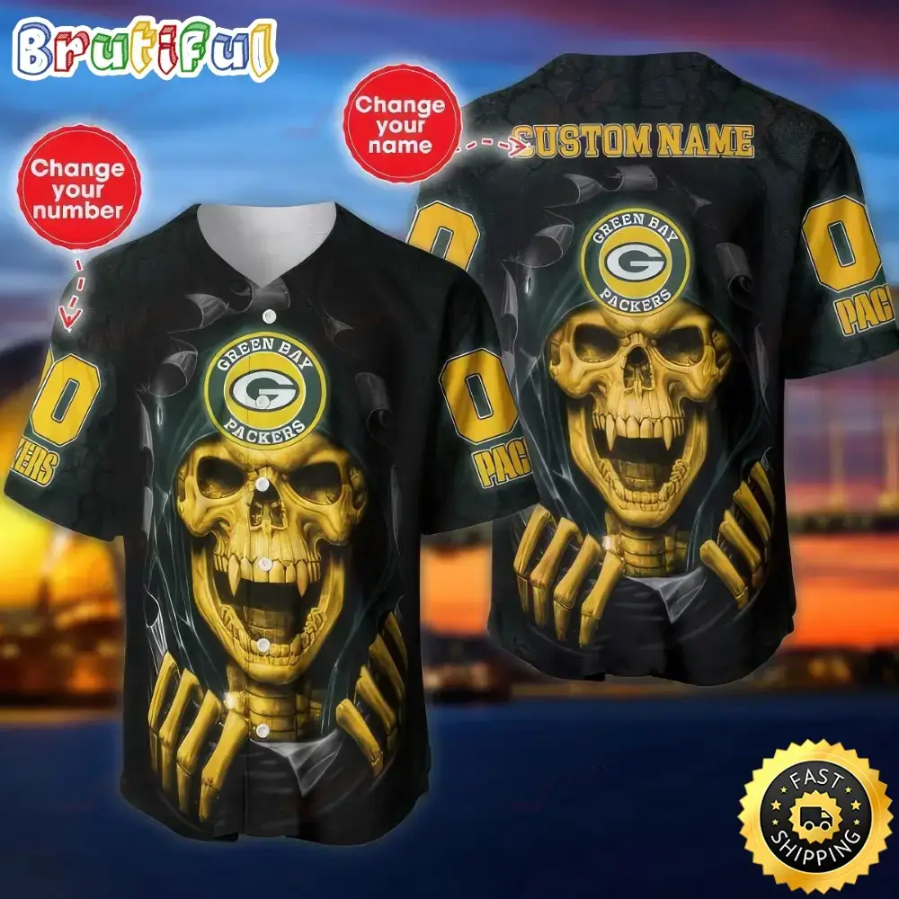 Personalized NFL Green Bay Packers Baseball Jersey Vampire Skull Image